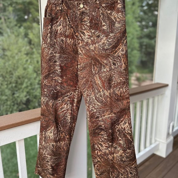 Dana Buchman vintage paisley leaf cotton twill 5 pocket pants brown Size 6P - Picture 7 of 8